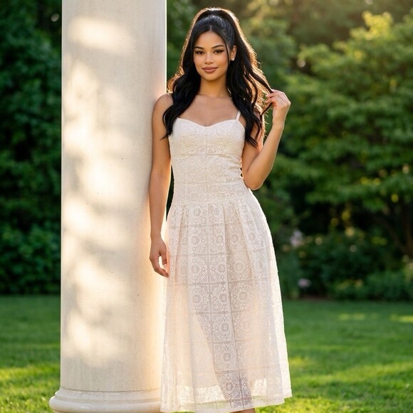 AVEC LES FILLES Dresses & Skirts - AVEC LES FILLES Dress Womens Size 8 Antique Lace Midi Sweetheart Fit & Flare